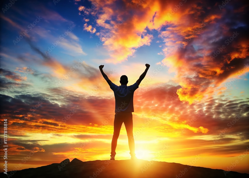 Fototapeta premium Silhouette Photography: $10 Million Success, Wealth, Rich, Financial Freedom, Business, Money, Achievement, Goal, Luxury, Shadow, Dark, Light, Contrast, Dramatic, Powerful, Success Story