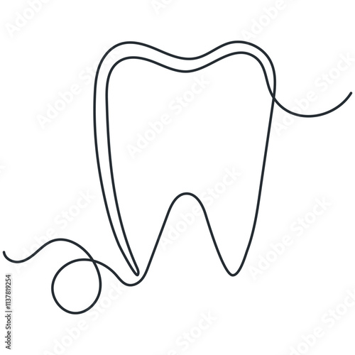 Hand drawn tooth with continuous line representing dental health, hygiene or dentistry