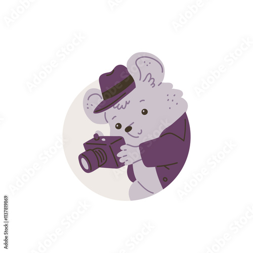 Vector illustration with a mouse detective in a hat with a camera recording evidence.