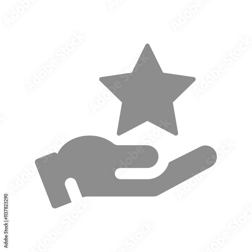 Rating and voting vector icon. Star feedback with hand, customer satisfaction.