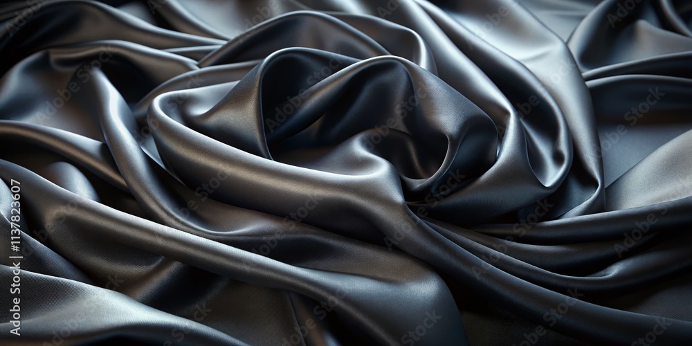 Fototapeta premium Sleek Black Fabric Waves: Abstract Photography, Fashion Texture, Dramatic Drape, Dark Elegant Design, Studio Portrait