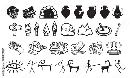Dinosaur fossils and old tribe icon
