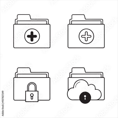 Folders flat line icons set
