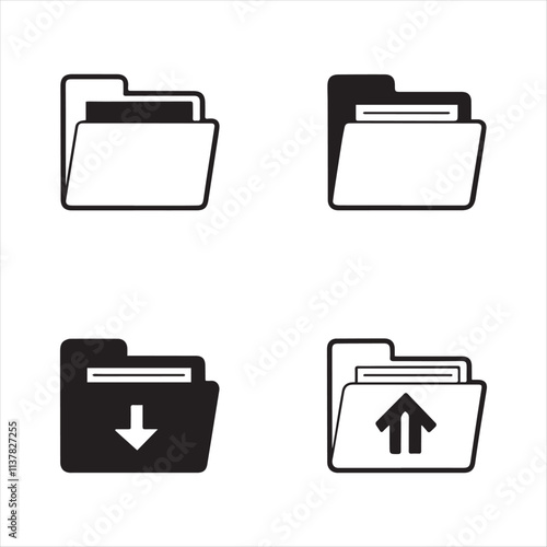 Folders flat line icons set
