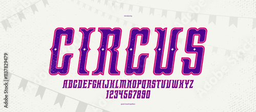 Mexican carnival and fiesta display font for posters and headlines, vector display typeface in retro style of circus and American wild west, celebration and party alphabet italic letters and numbers.