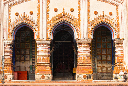 Front facade of Brindavan Chandraji's Temple, with elaborate interior paintings, Guptipara, Hooghly, West Bengal, India. photo