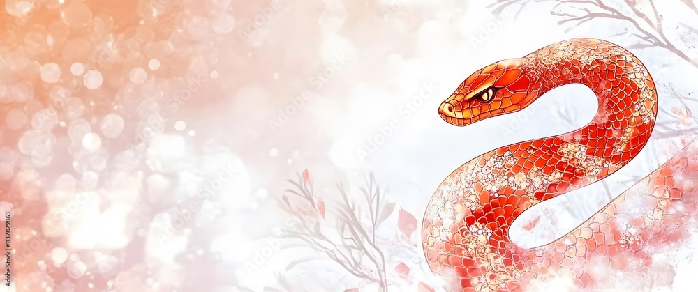 Obraz premium An Orange Snake Coiled Amongst Delicate Winter Branches