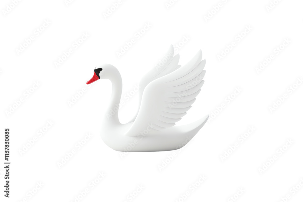 Fototapeta premium A white swan figurine with elegant wings and a red beak, showcasing graceful posture and stylized design.