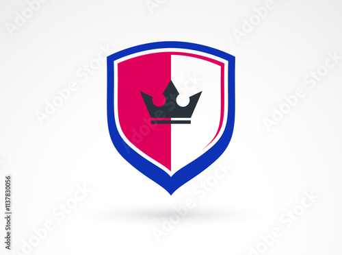 Shield with crown logo vector, ammo protection symbol, royal power, insurance or guarantee.