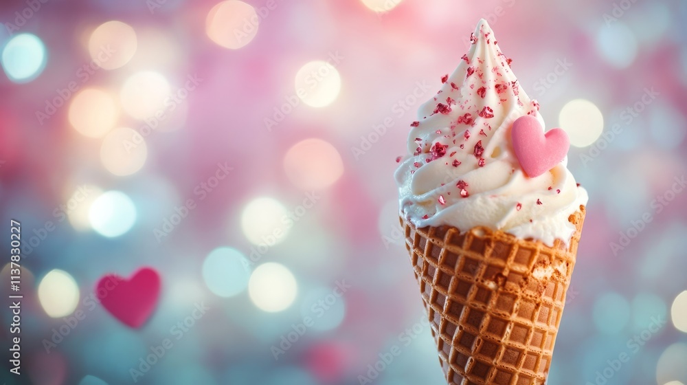 Heart-shaped ice cream cone. Sweet love dessert. Valentine's Day concept Heart-shaped ice cream cone. Sweet love dessert. Valentine's Day concept