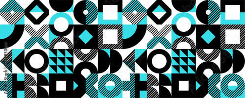 Seamless vector abstract background in blue color, geometric seamless pattern, tiling endless wallpaper with geometrical shapes structure.