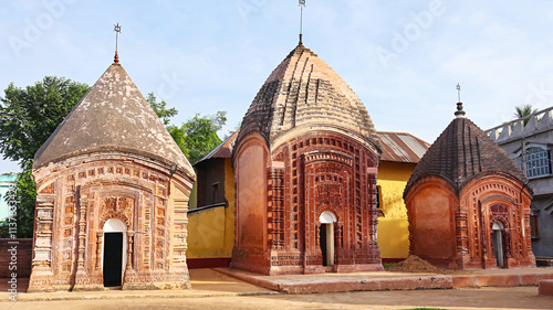 Scenic view of the group of terracotta temples in the Chhai Taraf Temple Complex, Maluti, Dumka, Jharkhand, India.