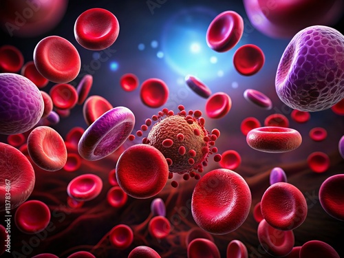 Polycythemia Vera 3D Isometric : High RBC & Platelet Count, Microscopic Blood Cell Silhouette photo