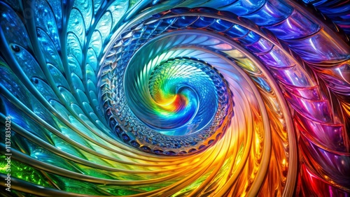 Rainbow Swirl Spiral Wallpaper: Abstract Fractal Art Design, Blue Glass Wave Texture Background