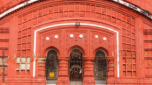 Ananda Bhairavi Temple entracnce closer look, built in 1763 by Zamindar Bireshwar Mitra Mustafi, Sukharia, Hooghly, West Bengal, India. photo