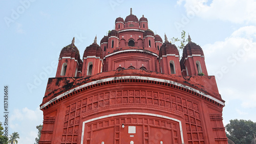 View of the Ma Anandamoyi Temple featuring 21 shikharas (pinnacles), Sukharia, Hooghly, West Bengal, India. photo