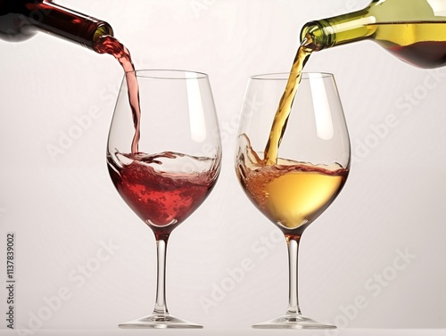 The Essence of Wine Captured: Red and White Wine Blending in a Single, Stunning Frame,一つの見事なフレームで融合する赤と白ワイン、ワインの本質を捉える.Generative AI photo