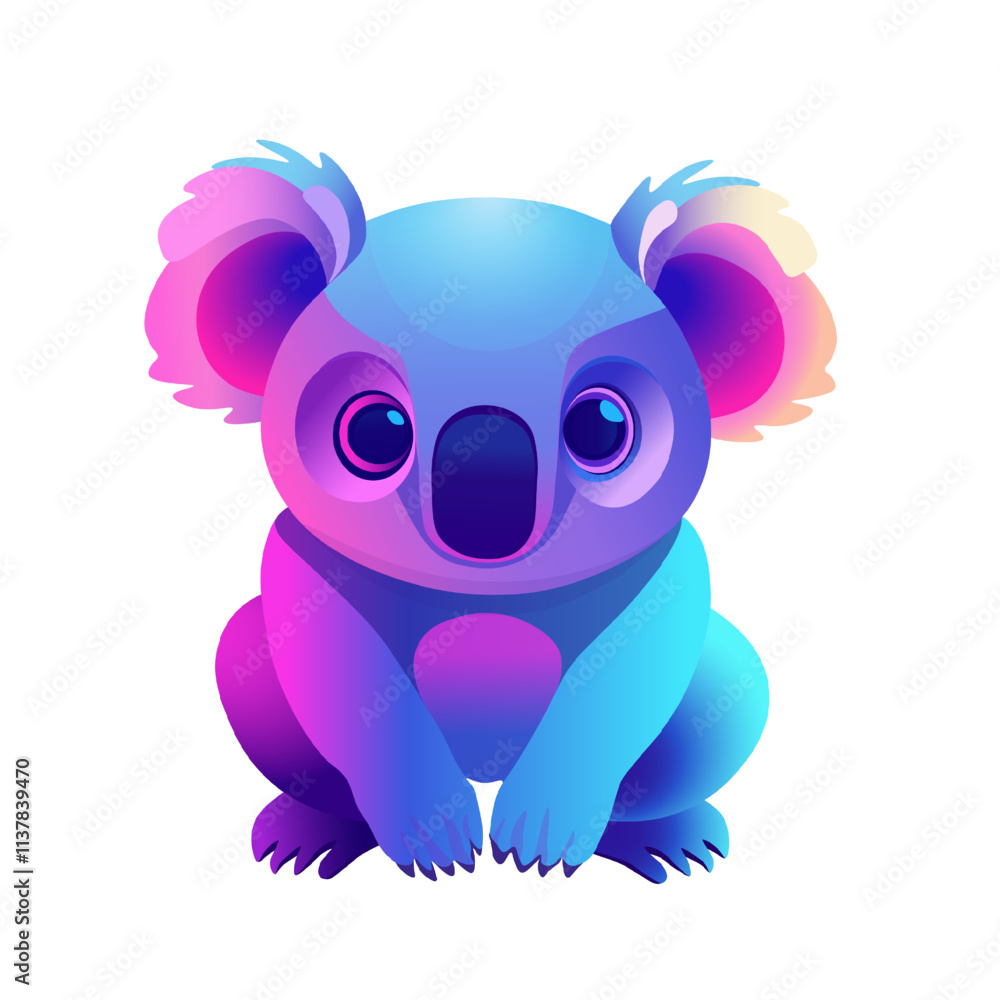 Naklejka premium Colorful Gradient Koala Illustration. Cute Cartoon Koala in Vibrant Colors. Cute cartoon koala with a vibrant gradient