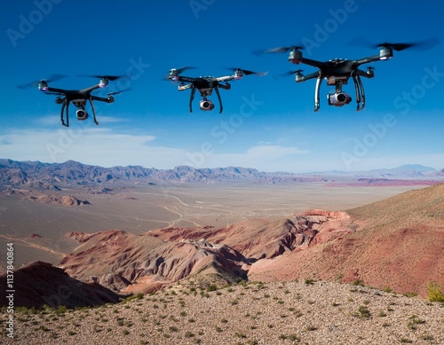 Drone Flying Over the Nevada Desert with Expansive Views of the Arid Landscape photo