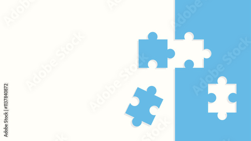 Two loose puzzle pieces that fit perfectly into two gaps. Blue and white background.