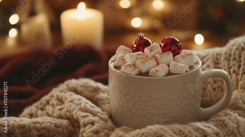 Wallpaper Mural Cozy holiday mug with marshmallows and cinnamon by candlelight Torontodigital.ca