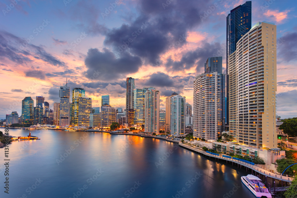 Brisbane, Australia. Cityscape image of Brisbane skyline, Australia at beautiful summer sunset.