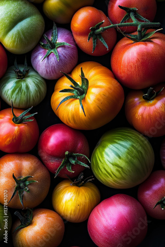 Vibrant assortment of heirloom tomatoes showcasing nature's color palette