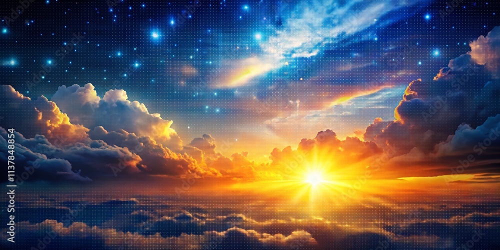 Obraz premium Stunning Night Photography of a Pixelperfect Sun with Clouds in Partly Cloudy Weather, Perfectly Scaled on 32x32 and 24x24 Grids for Versatile Design Applications