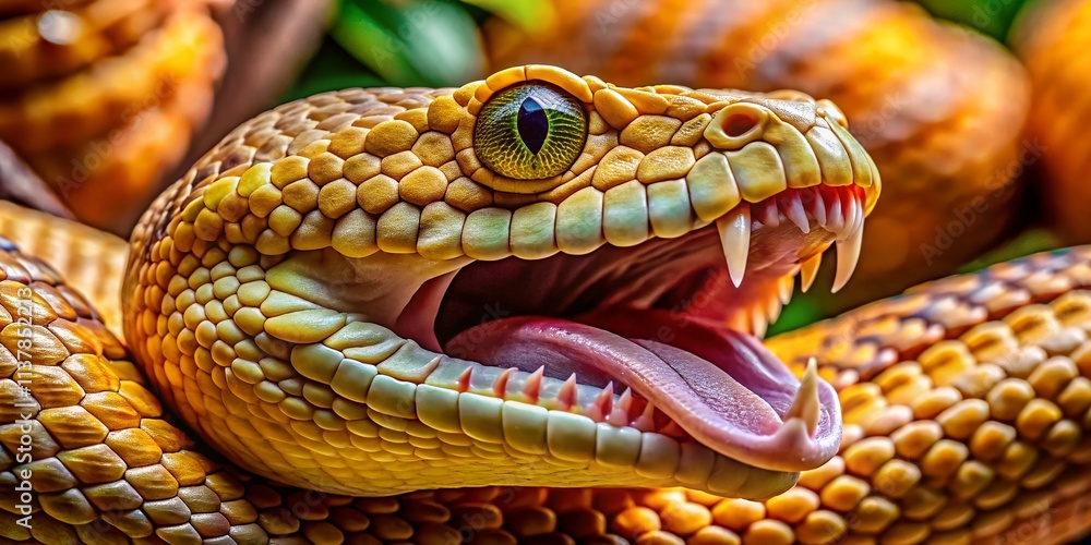 Fototapeta premium Stunning Snake Head Anatomy Close-Up: Reptilian Food Photography, Detailed Serpent Skull, Venomous Snake, Reptile Head, Edible Snake, Exotic Cuisine