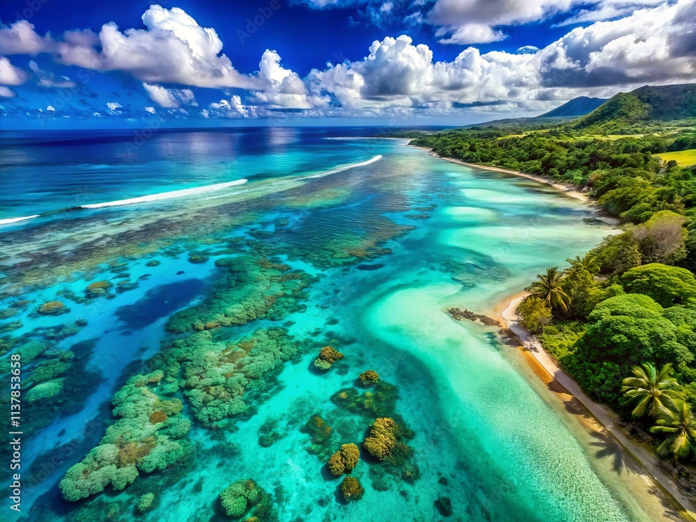 Hawaii Underwater Paradise: Stunning Bird's Eye View of Turquoise Ocean, White Sand, Vibrant Coral Reef Hawaii Underwater Paradise: Stunning Bird's Eye View of Turquoise Ocean, White Sand, Vibrant Coral Reef