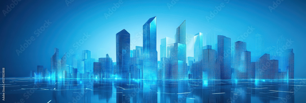 Obraz premium Futuristic Blue Cityscape in Abstract Digital Style