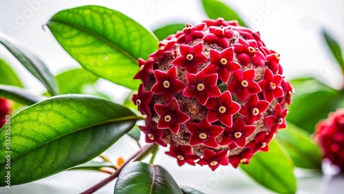 Hoya Pubicalyx Red Button Plant Silhouette, White Background, Isolated, Botanical Photography, Macro photo