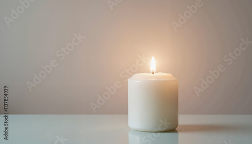 Wallpaper Mural Single lit white candle on a reflective surface with a soft glowing background, wedding ceremony Torontodigital.ca