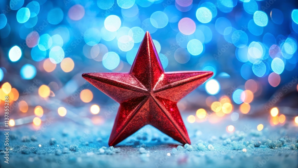 Obraz premium Red Star Christmas New Year Festive Background, Holiday Decoration, Winter Celebration, Xmas Ornament, Light Background, Starry Night, Sparkling Star, Festive Season, Holiday Greetings