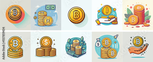 Vector set of coins with a simple and minimalist flat design style