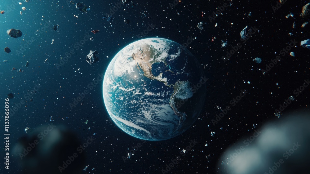Obraz premium Planet Earth Space Debris Pollution Environmental Crisis