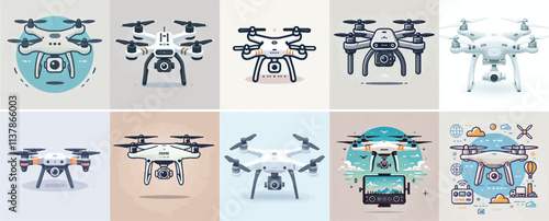 Vector set of a Drone with a simple and minimalist flat design style