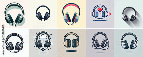 Vector set of headphones with a simple and minimalist flat design style