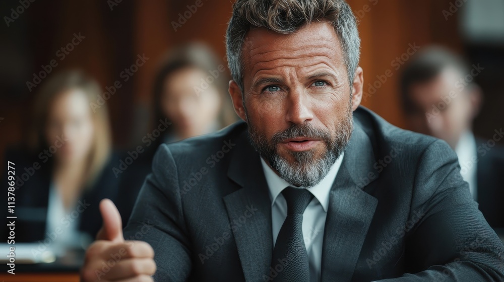 A man in a suit gestures expressively while speaking in a formal courtroom setting, demonstrating conviction, persuasion, and a sense of purpose amid attentive listeners. A man in a suit gestures expressively while speaking in a formal courtroom setting, demonstrating conviction, persuasion, and a sense of purpose amid attentive listeners.