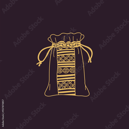 Korean lucky bag decorated with pattern outline vector icon, traditional Asian purse for gift on oriental lunar holiday