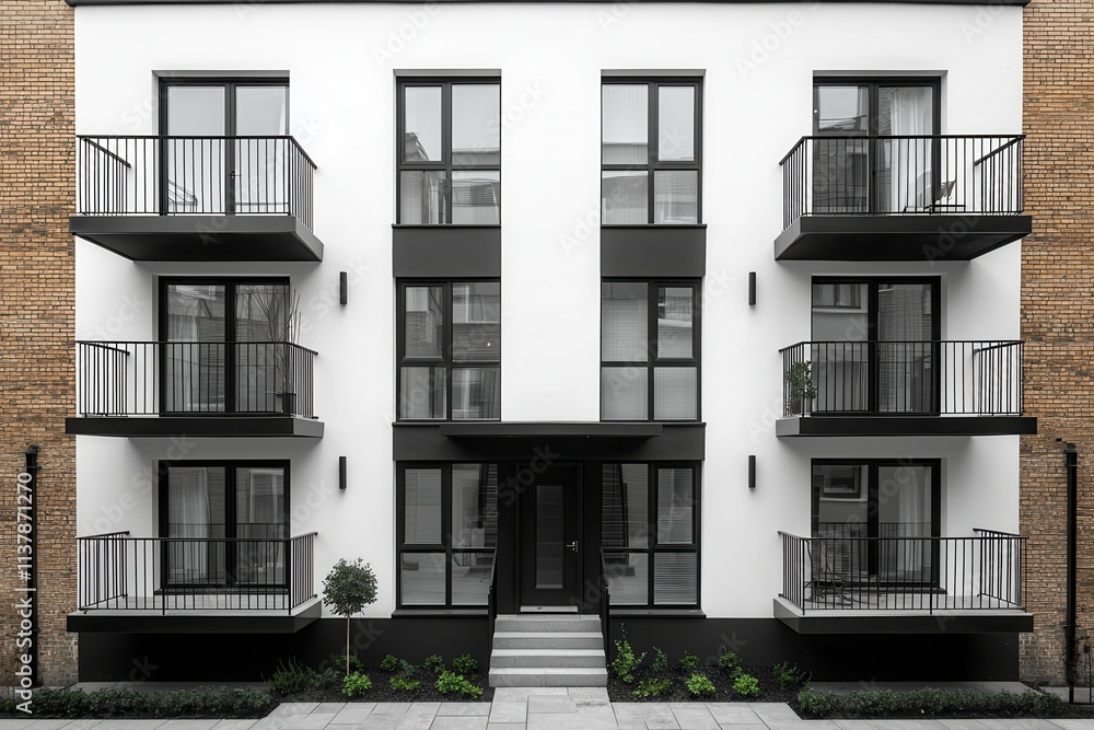 Fototapeta premium Modern Black and White Building with Balconies