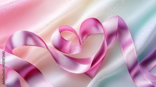 Pink Ribbon Heart Shaped Design On Soft Fabric
