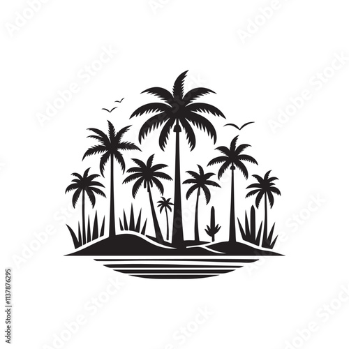 palm tree silhouette vector illustration outline art logo photo