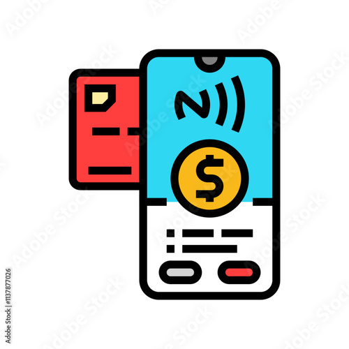 phone tapping card nfc technology color icon vector. phone tapping card nfc technology sign. isolated symbol illustration