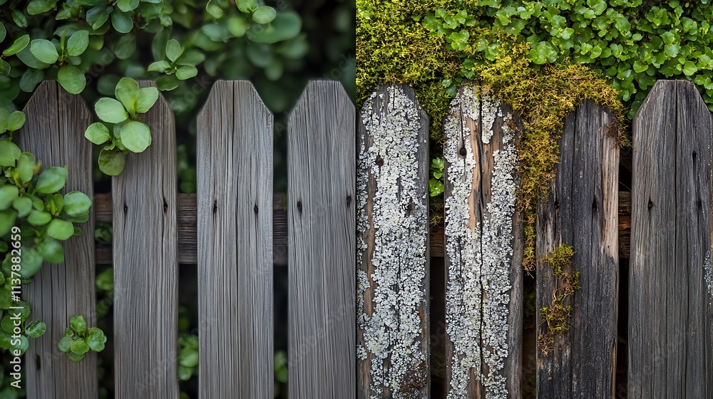Fototapeta premium Wooden fence showing the passage of time and the power of nature