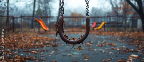 Empty swing in a quiet autumn park.