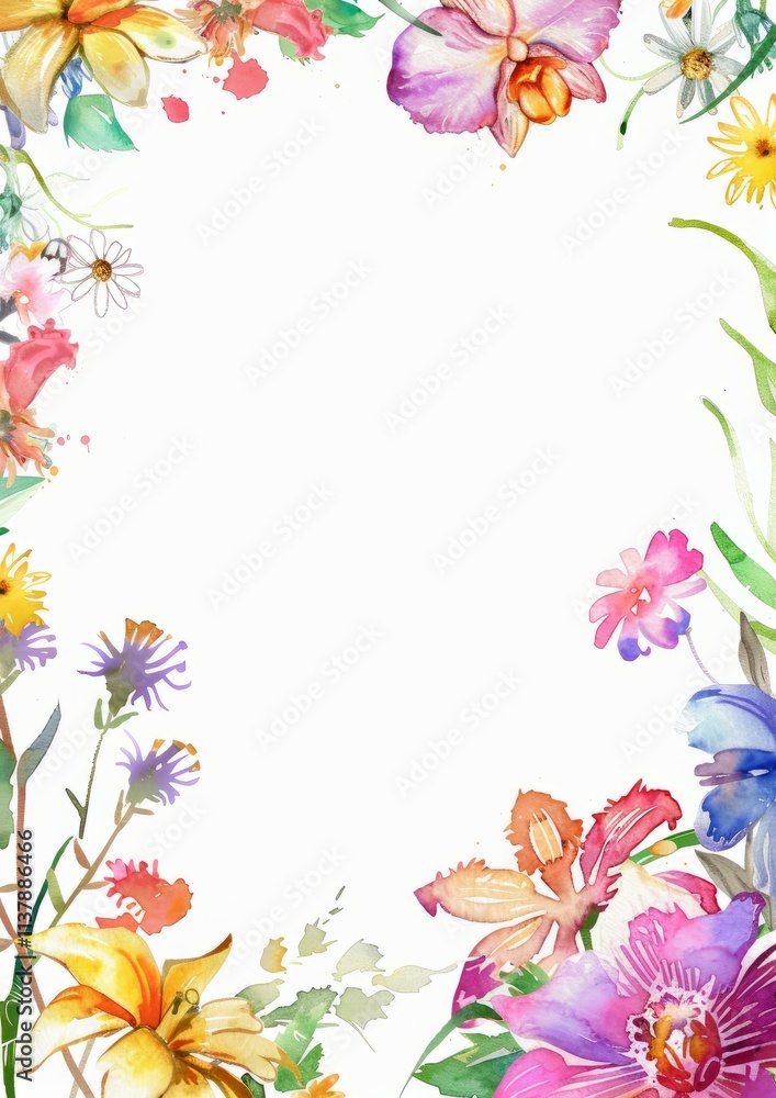 Fototapeta premium Watercolor frame with flowers on a white background and space for text. Wedding invitation, advertising