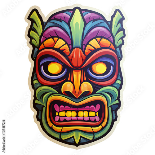 a colorful tribal mask with sharp teeth photo