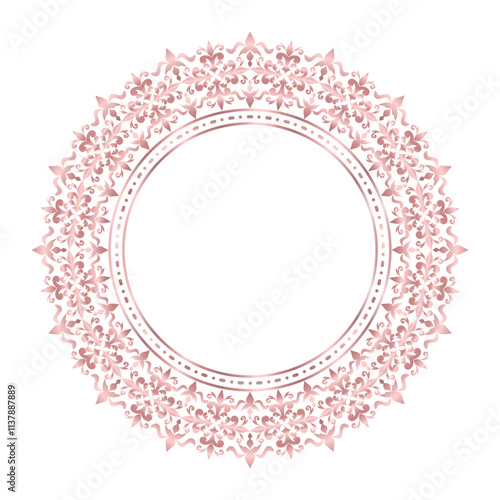 Damask Round Wreath rose gold circular round ornament floral Abstract pattern, Classical Victorian traditional style, illustration Vintage Design, Flower frames, Mandala, Antique, Moroccan frame