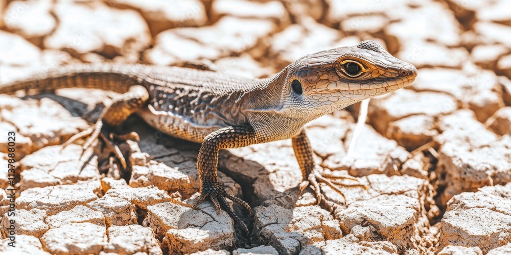 Fototapeta premium Desert Lizard on Cracked Earth Wildlife Photography